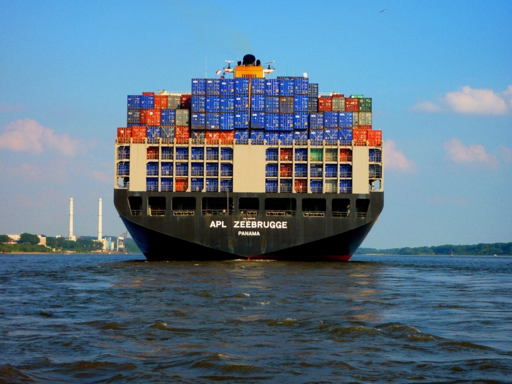 Loaded container ship under way at sea